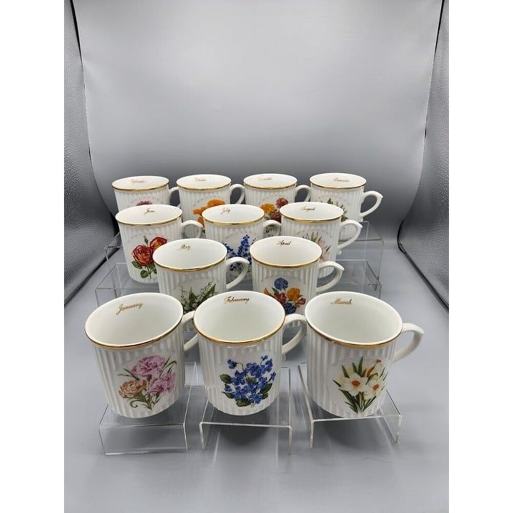 VINTAGE Original Bohemia Porcelain Month Mugs-Czechoslovakia Jan-Dec